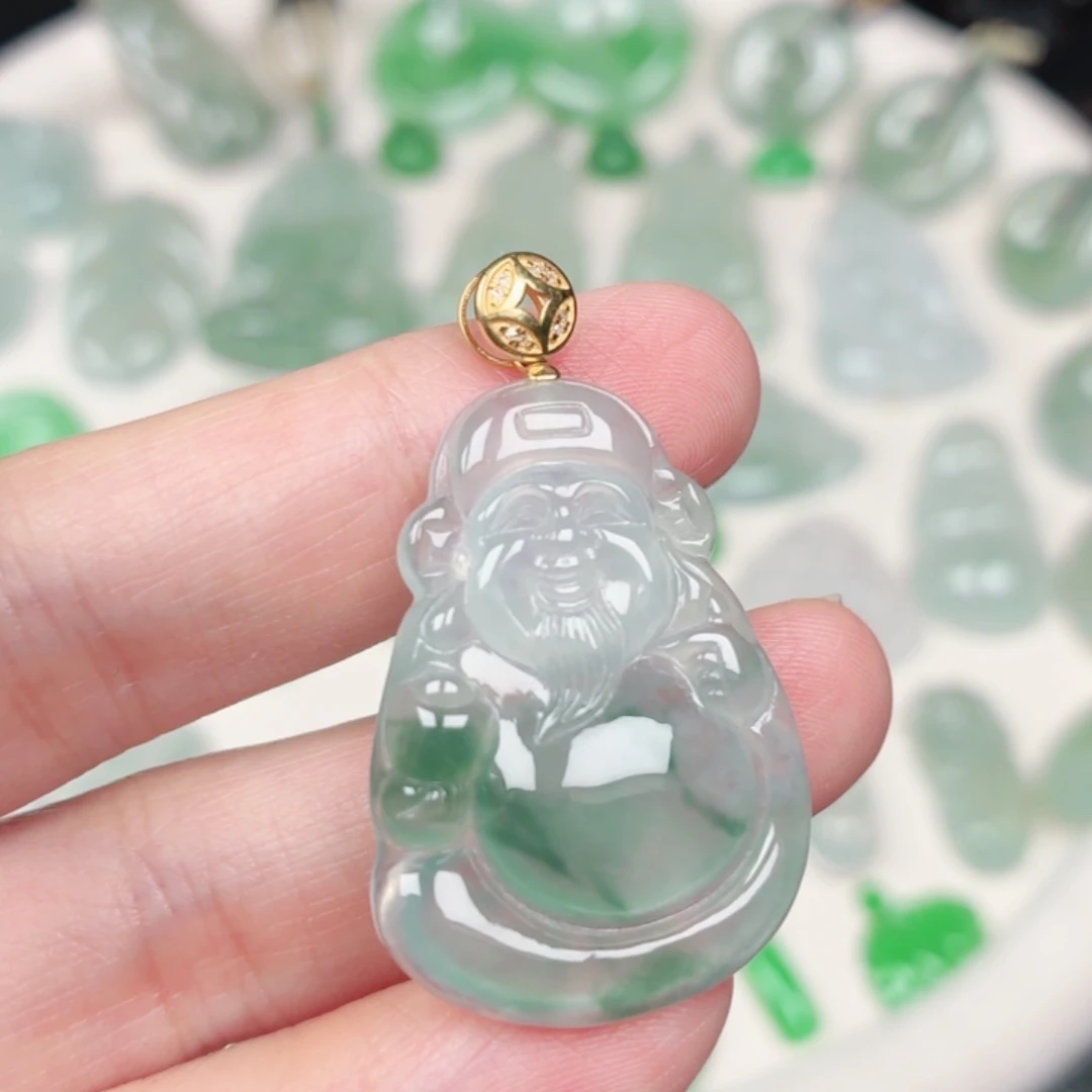 翡翠18K金镶嵌颈饰缅甸天然A货翡翠