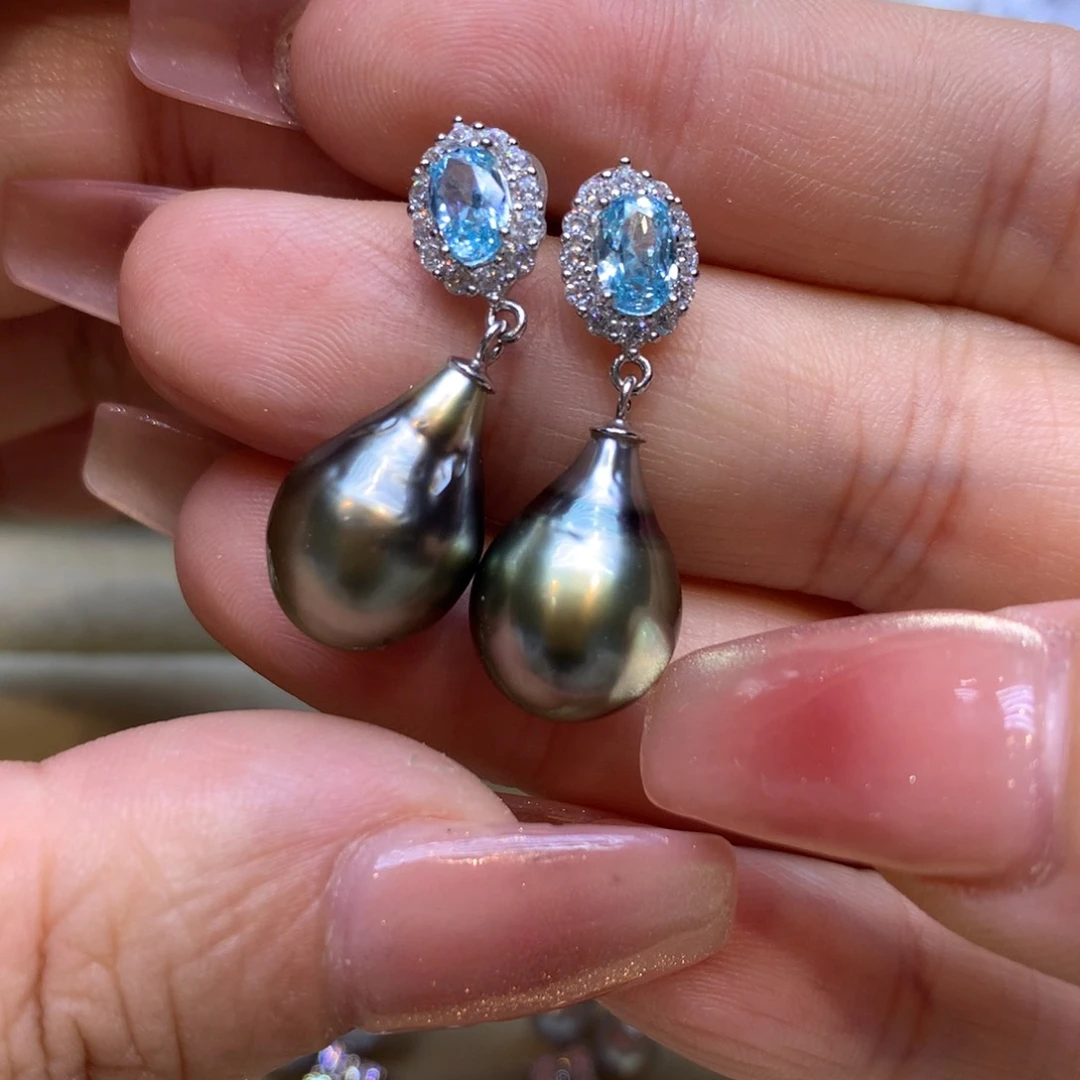 银S925镶嵌耳饰海水珍珠