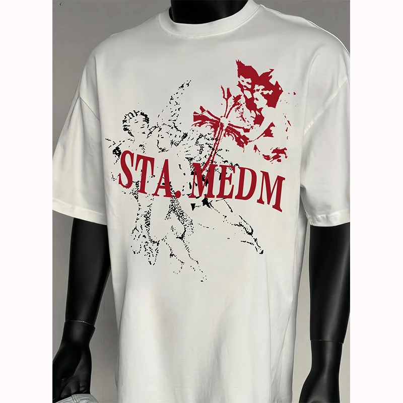 STA.MEDM联名美式复古设计感小众短袖t恤男重磅潮牌宽松半袖上衣
