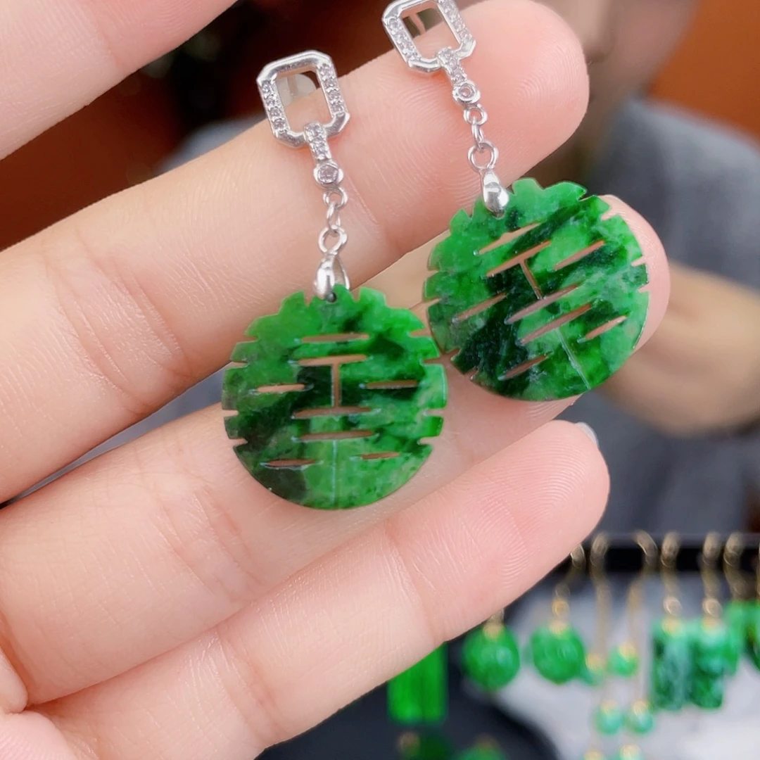 翡翠银S925镶嵌耳饰