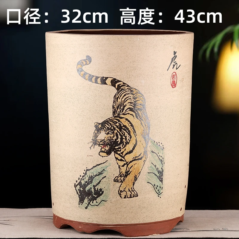 复古中国风紫砂花盆适用于兰花文竹蝴蝶兰等绿植盆栽