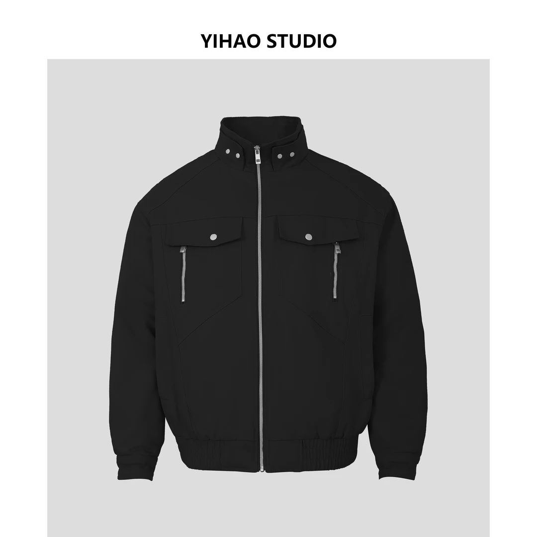 YIHAO STUDIO冬季新款男士加绒加厚牛仔夹克双层保暖翻领休闲外套