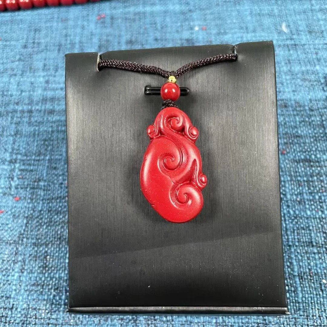 含辰砂工艺品精工手编搭配雕刻如意吊坠挂件