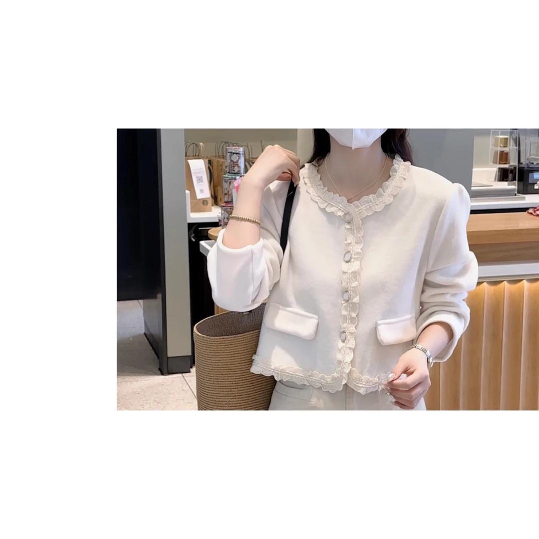HUIZI 法式小香风短款外套女秋季蕾丝边高级感减龄显瘦洋气上衣