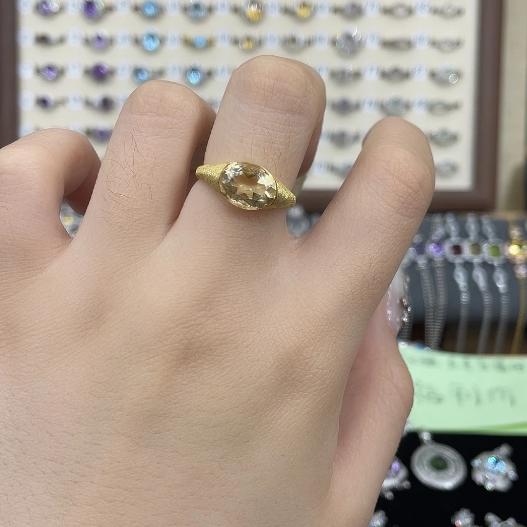 黄晶戒指银S925镶嵌