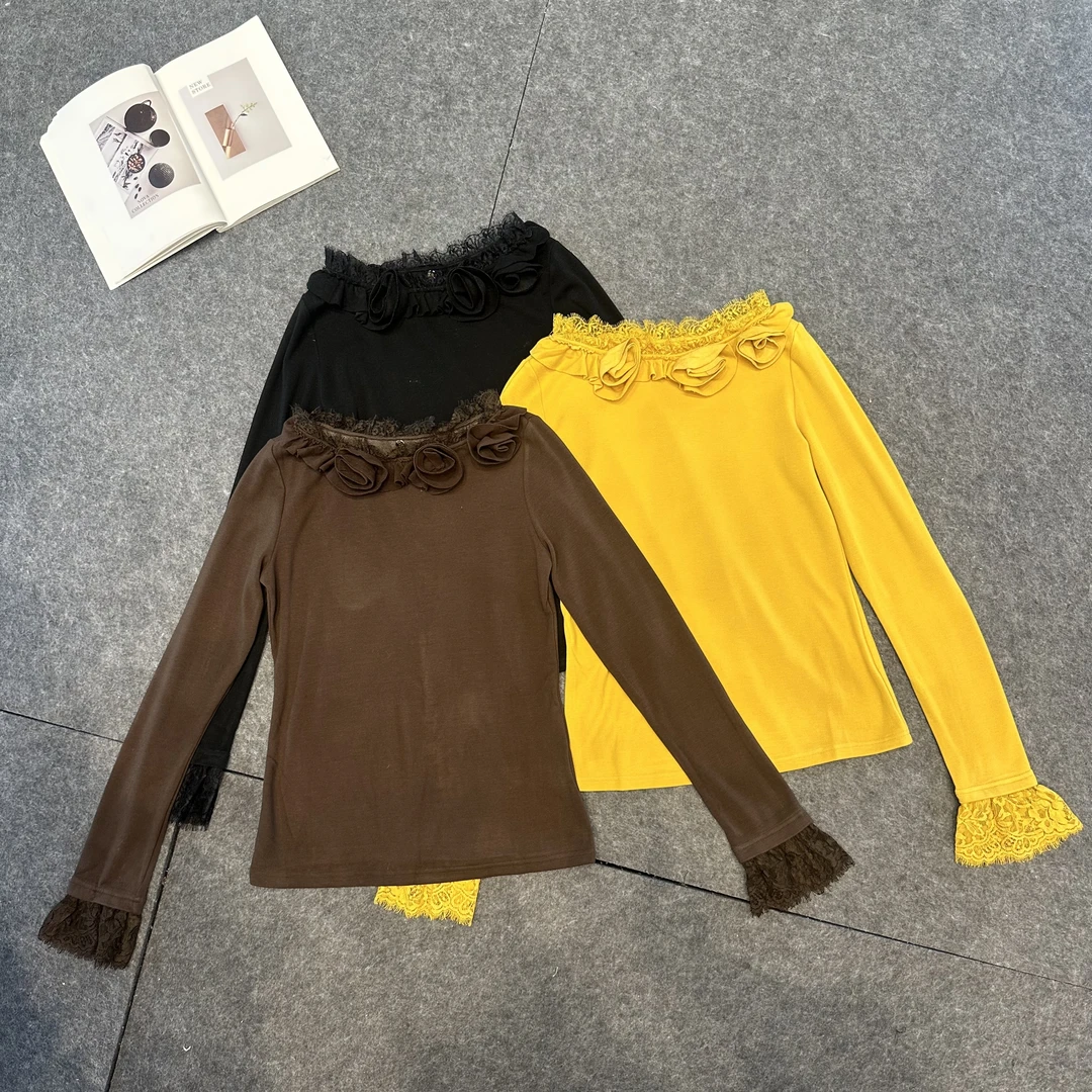 （QINGQING）蕾丝边立体玫瑰打底63377