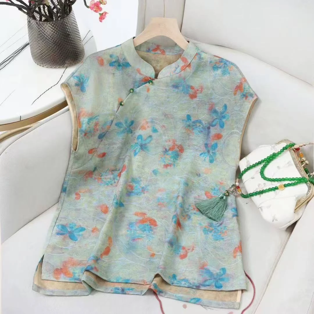 新中式（轻箩伴夏）金标浮光锦国风花萝短袖夏季薄款T恤65衣长