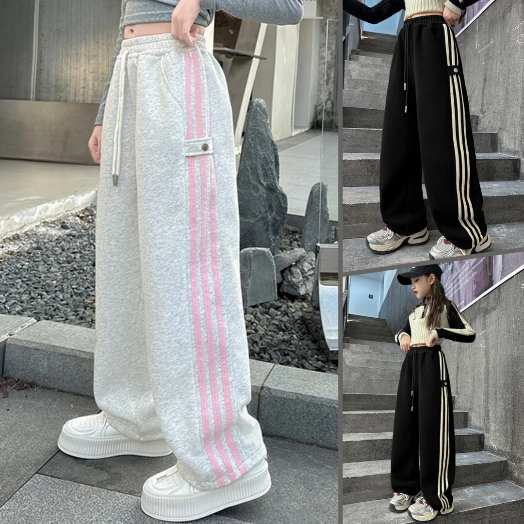 女童裤子秋冬加厚卫裤加绒长裤儿童运动裤中大童女孩一体绒休闲裤