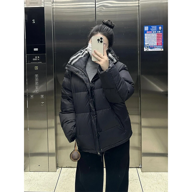 胖mm大码女装黑色设计感拼接棉服女冬季高级感保暖加厚面包服外套