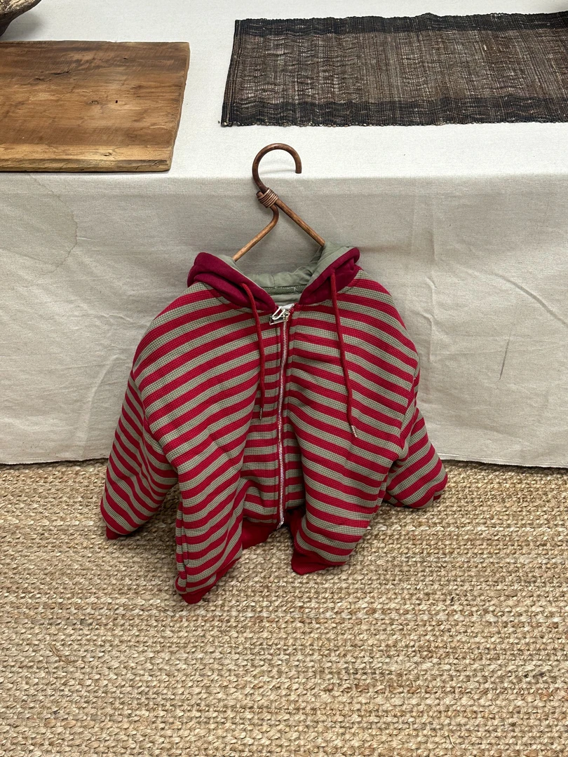 22930#条纹一体绒卫衣开衫外套儿童女童男童休闲加绒印花连帽韩版