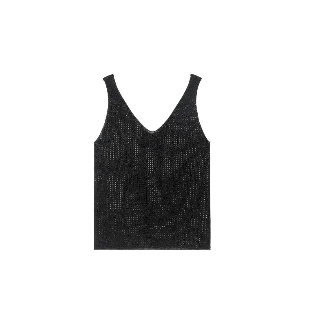 【L'essence】银丝线针织烫钻外穿无袖背心 YG25122402