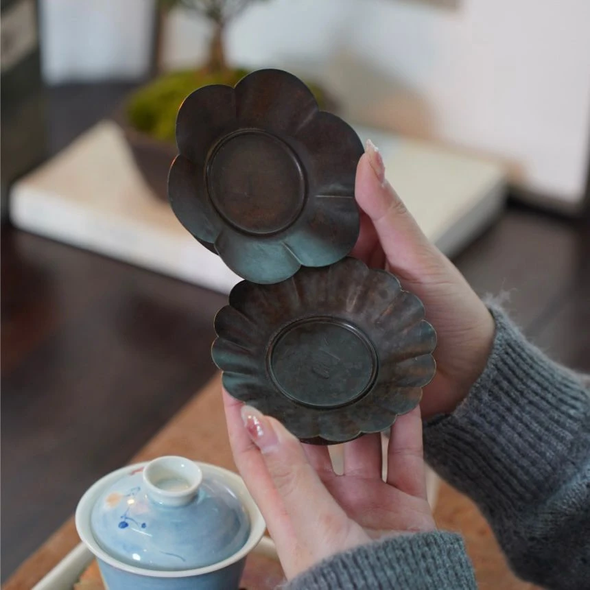 【佳香】铁锈花茶隔热垫防滑垫日式做旧花瓣茶托茶具（X9421）