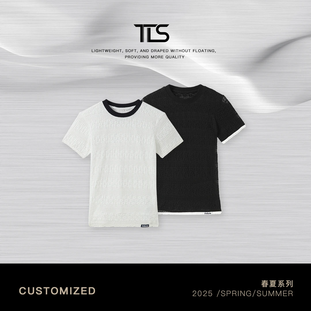 TT【蕾丝】舒适透气百搭定织定染镂空提花针织短袖TT-DT5008