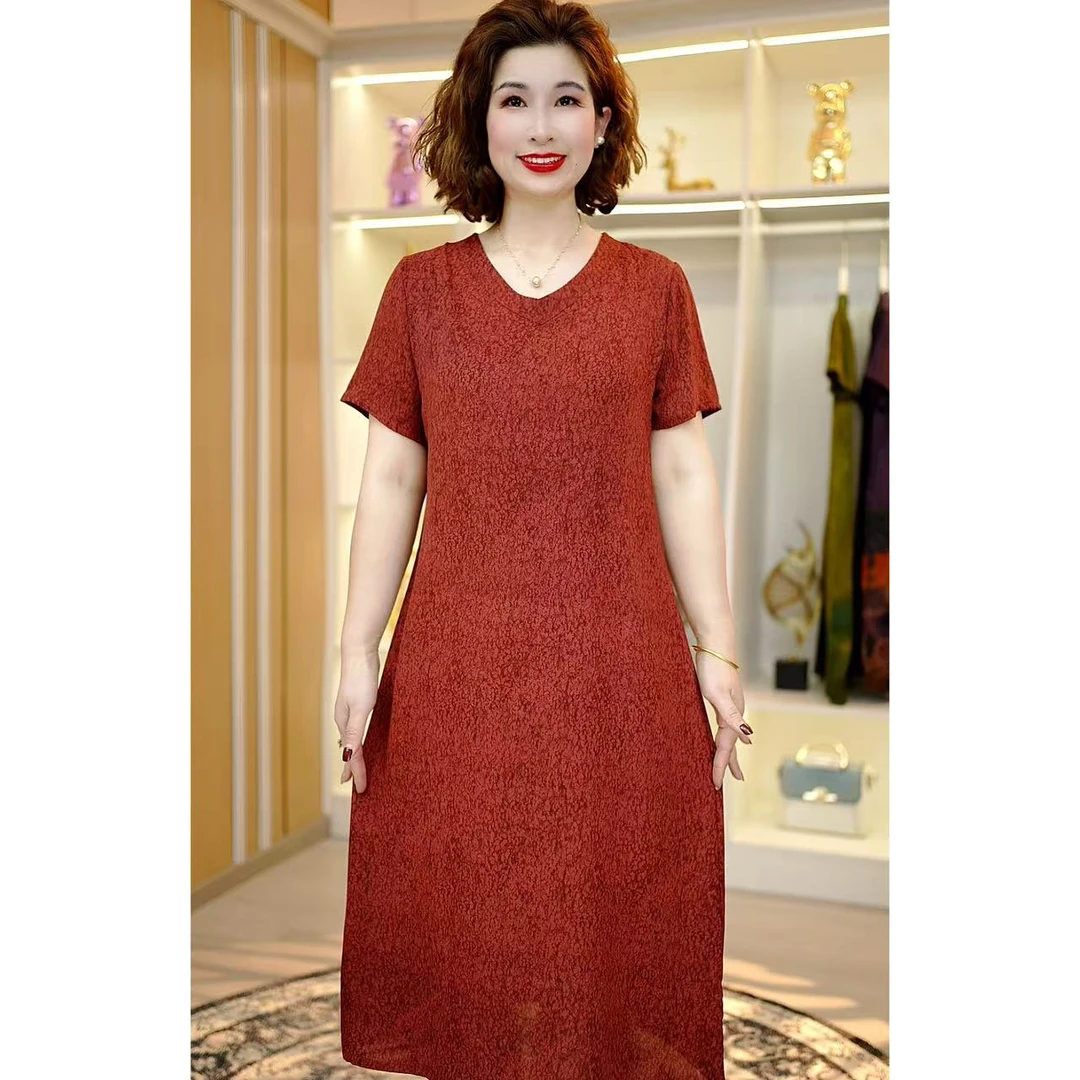 【奢洋】时尚新款气质宽松大码妈妈装连衣裙（繁星点点）