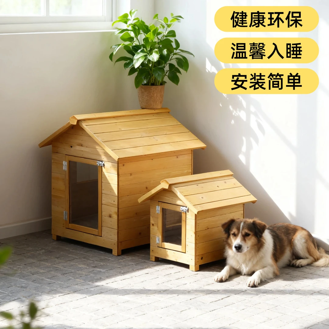 实木狗笼狗窝阳台别墅式犬笼 可拆洗猫狗屋 四季通用 宠物用品
