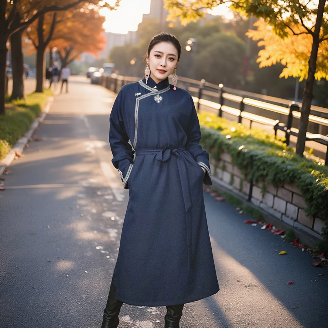 蒙古元素新款长袍高定款时尚百搭气质显瘦民族服饰蒙古