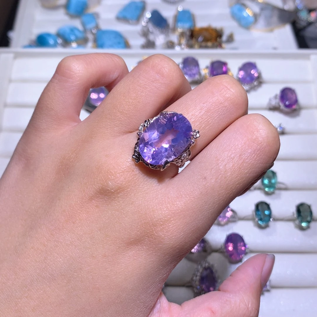 【闪购商品】银S925镶嵌戒指水晶淡**雨戒指