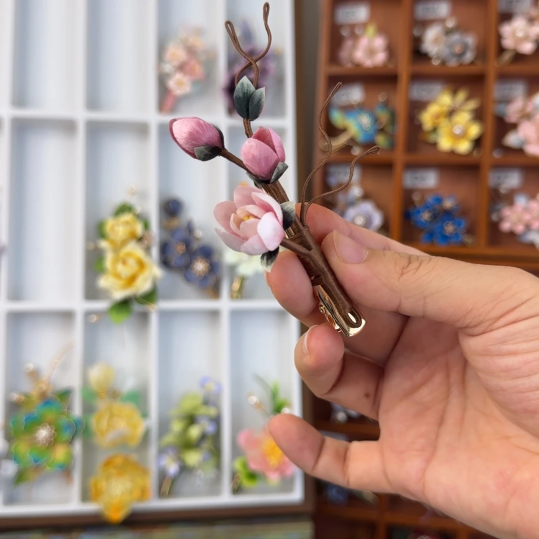 皮质铁合金非遗绒花发夹