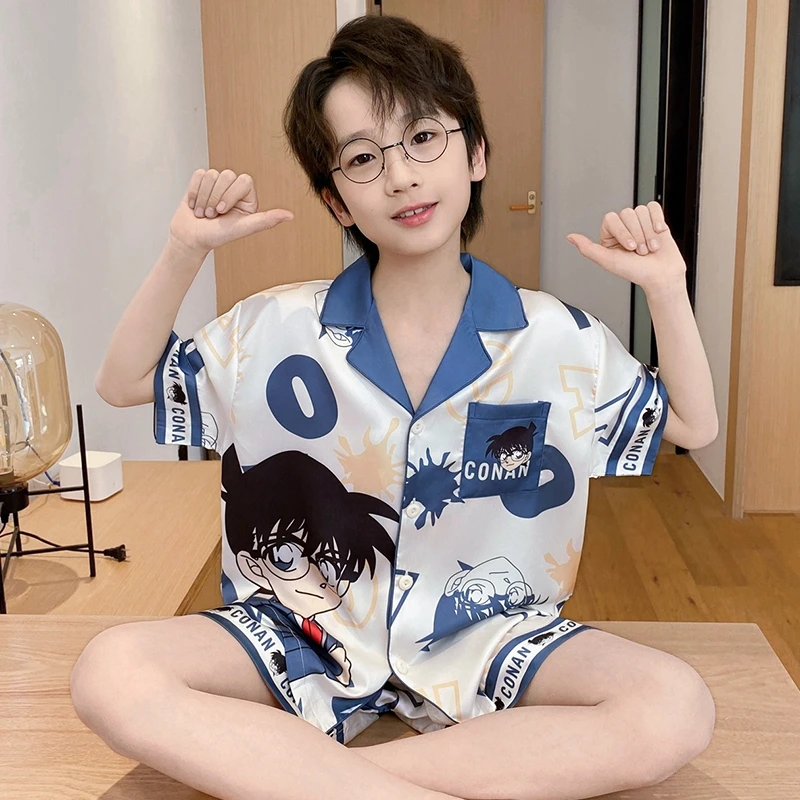 YUZHAOLIN/俞兆林洋气卡通款短袖翻领冰雪丝男童中大童睡衣两件套