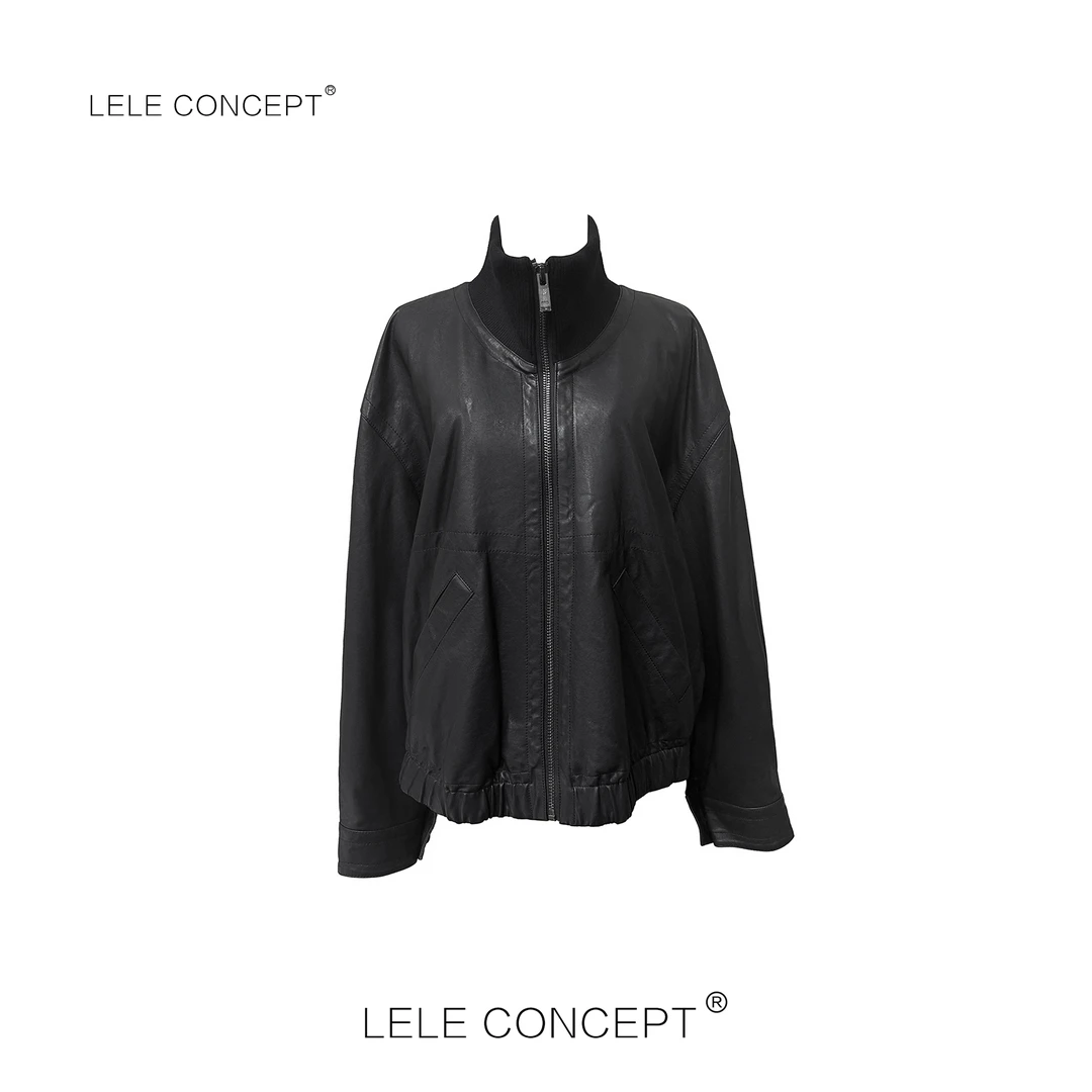 LELE CONCEPT丨「丽」早秋时尚气质立领拉链夹克款皮衣P0110