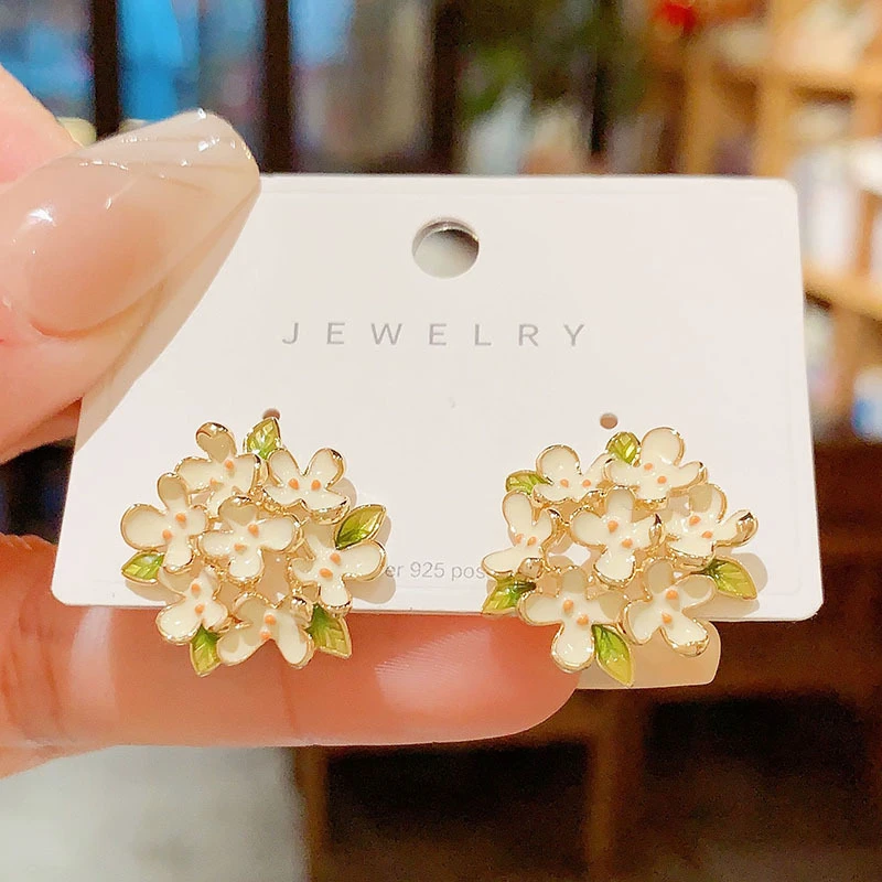 铜合金亚克力耳饰 轻奢时尚珐琅滴釉桂花耳钉韩版设计感清新耳环