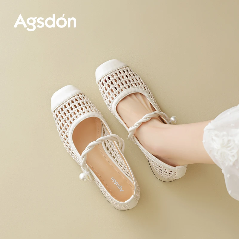 奥古狮登镂空凉鞋女2025新款夏季外穿包头粗跟透气玛丽珍浅口单鞋