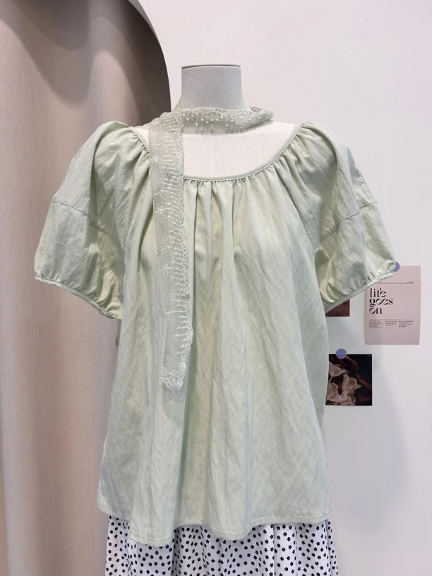 夏季新款韩版宽松显瘦露背系镂空袖子带短袖衬衫女设计感小众上衣