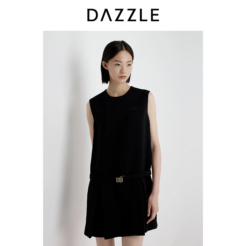 DAZZLE 地素连衣裙2025年夏季新款黑色休闲连衣裙2J2O348