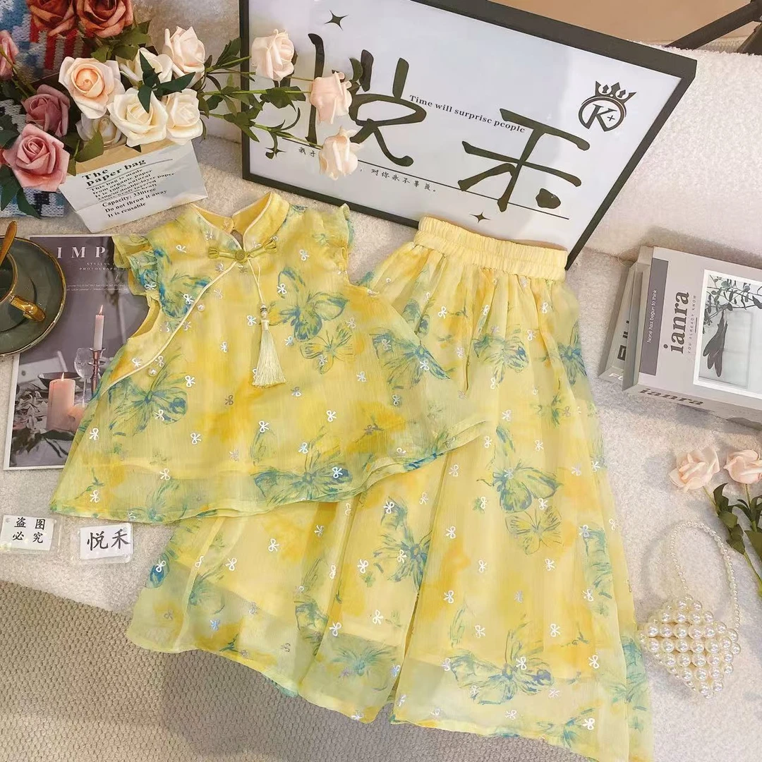 YH【悦禾】女童套装夏季新款小女孩公主简约大气洋气儿童套装8923