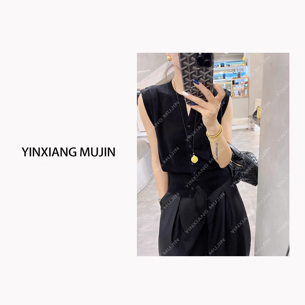 【YINXIANG MUJIN】捏褶肩针织背心 时尚气质百搭小众设计感上衣女