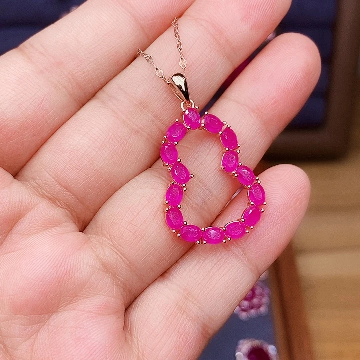 红宝石颈饰银S925镶嵌