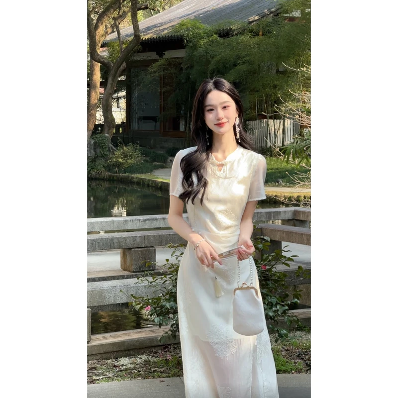 鹿向南【谍影柔光】新款夏季新中式连衣裙女款2025年新款设计显瘦裙