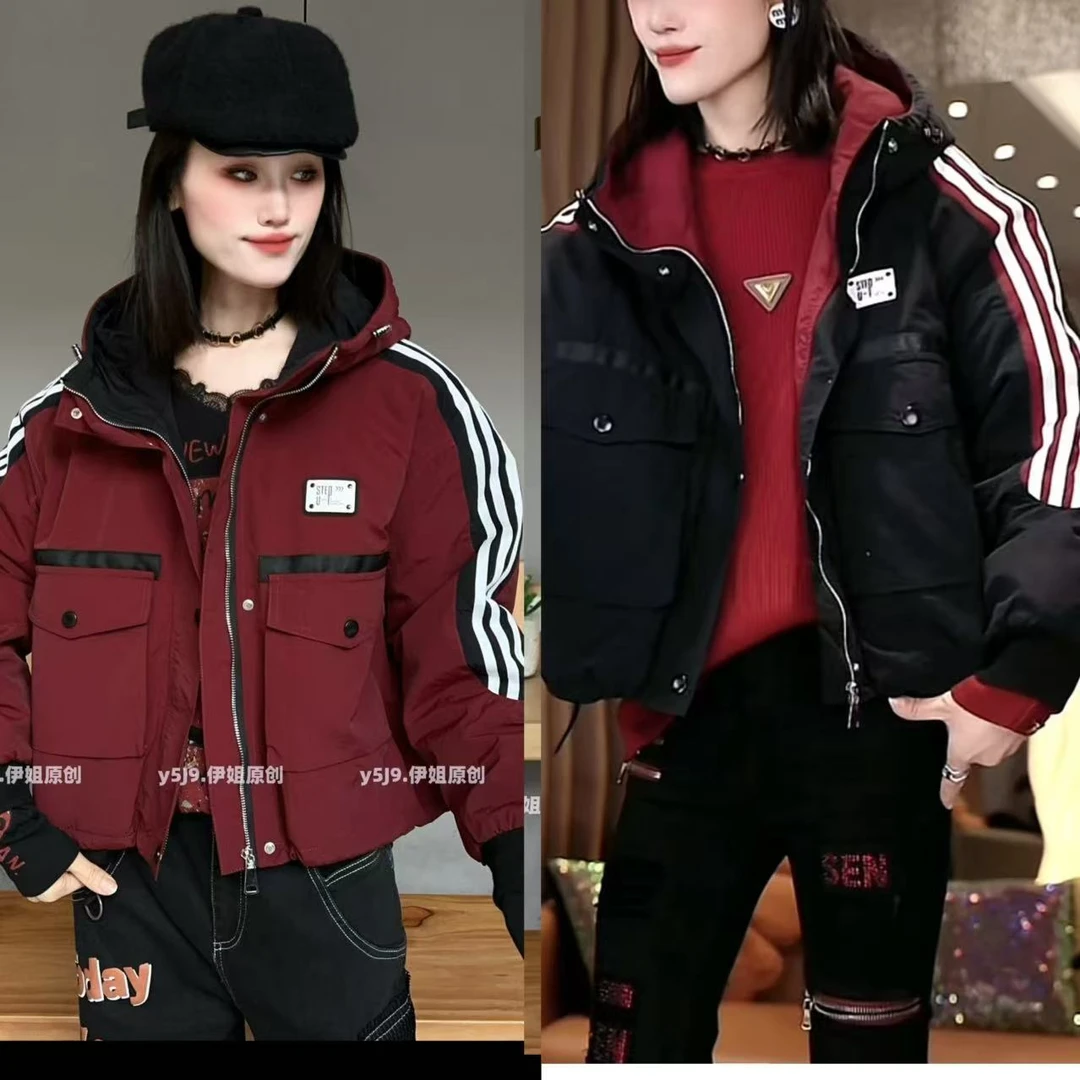 【YJ·高定】2024冬季新款宽松百搭撞色拼接帽衫外套女 YY1749