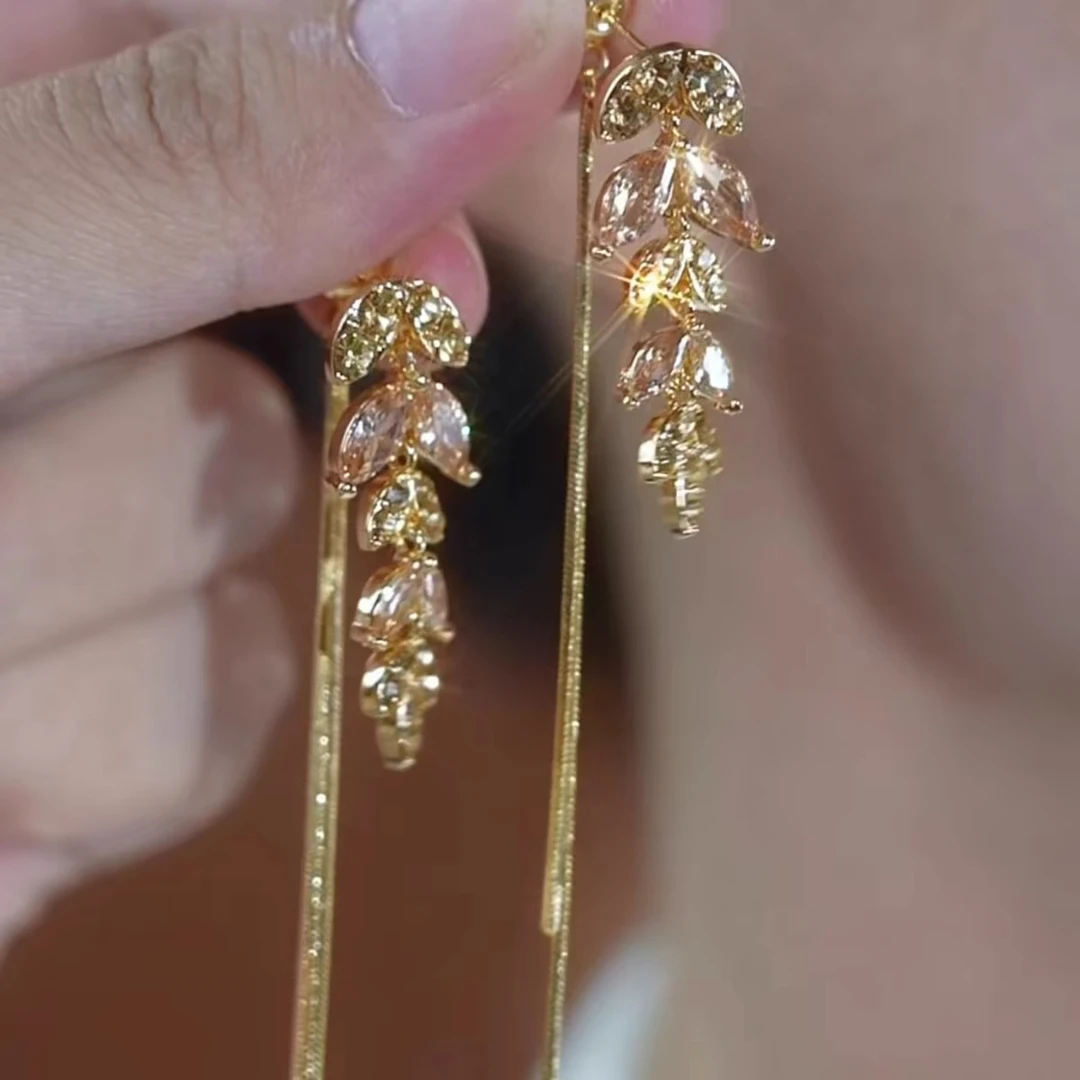 铜合金耳饰 超仙一款两戴麦穗流苏耳饰锆石气质长款百搭耳环B243