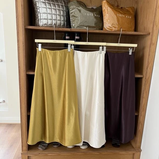 赵小小【缎面日落】加绒加厚缎面鱼尾中长裙百搭修身半身裙A-7134