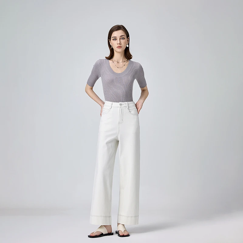 高品质时尚高腰显瘦简约奶奶裤女2025春季新款四面弹宽松阔腿九分