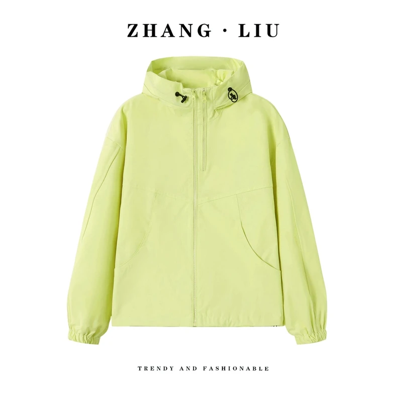 ZHANGLIU潮流洋气春季女士双拉链冲锋衣连帽外套时尚休闲百搭宽松