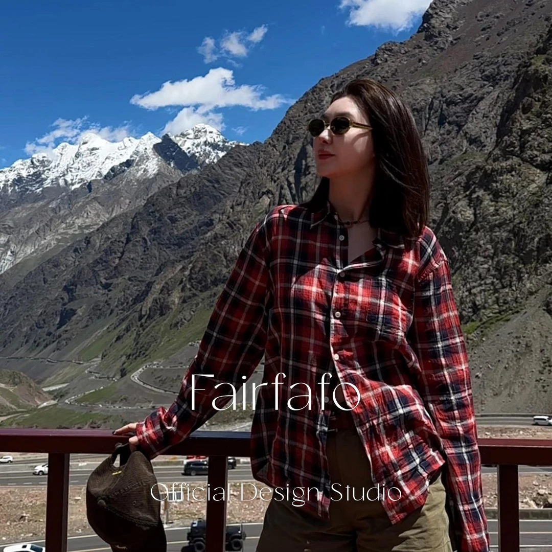 【翻领格纹衬衫】YSCS57084夏季防晒清透复古百搭格纹衬衫