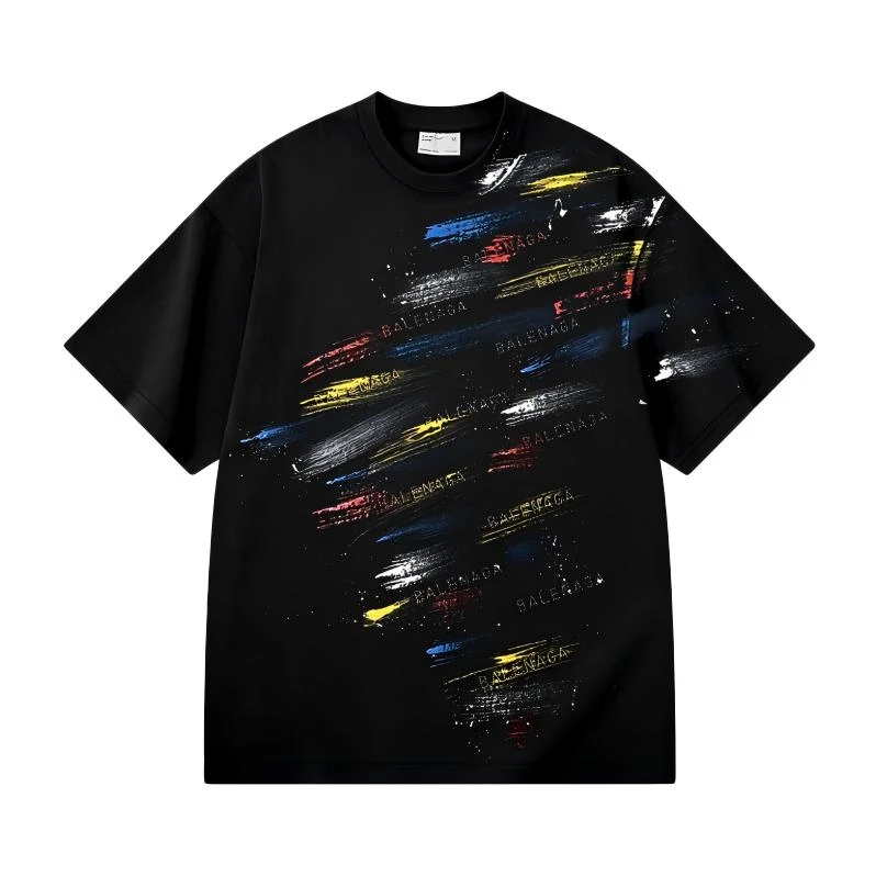 重工手绘男女同款纯棉T恤休闲宽松潮流印花情侣透气圆领短袖