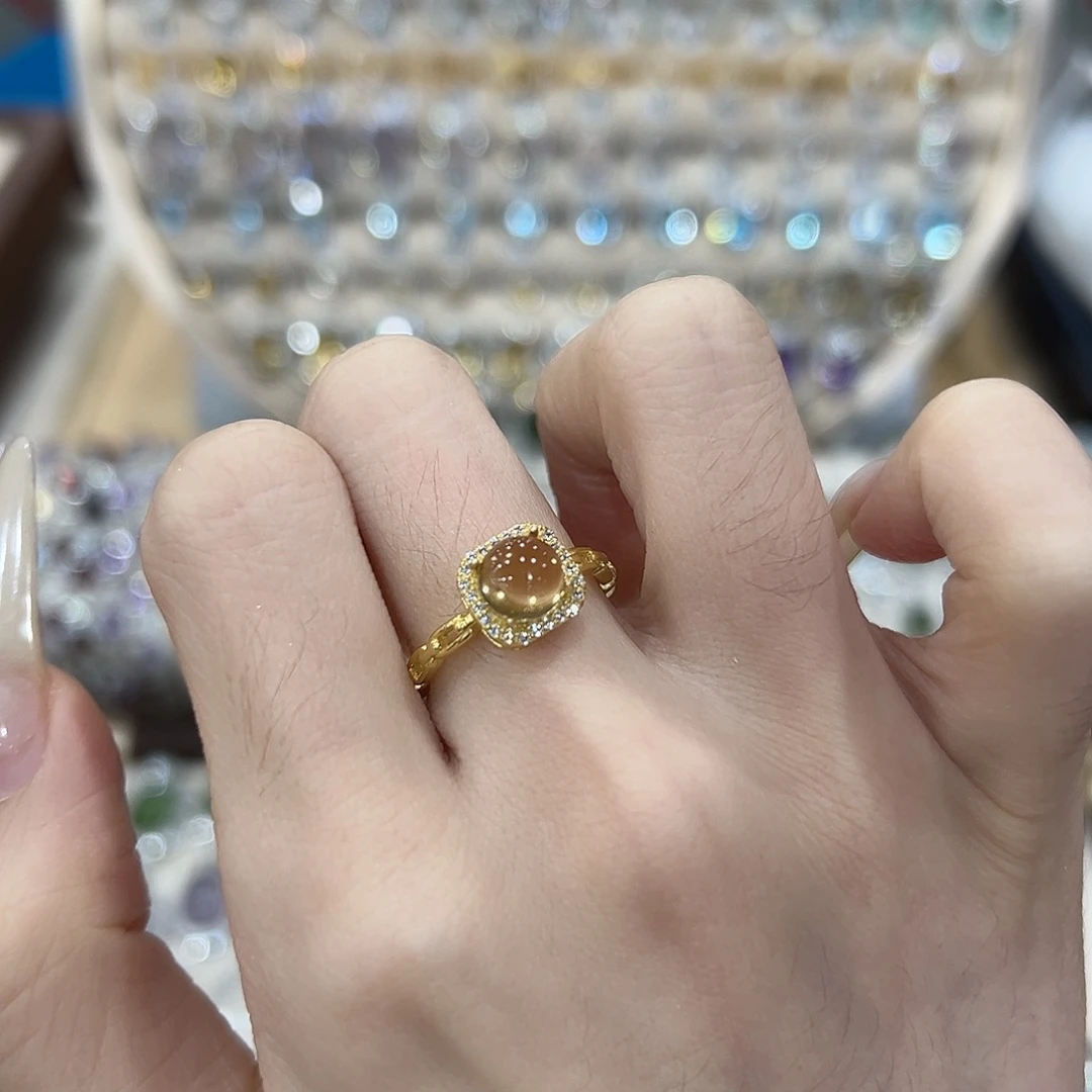 何***)戒指银S925镶嵌黄晶