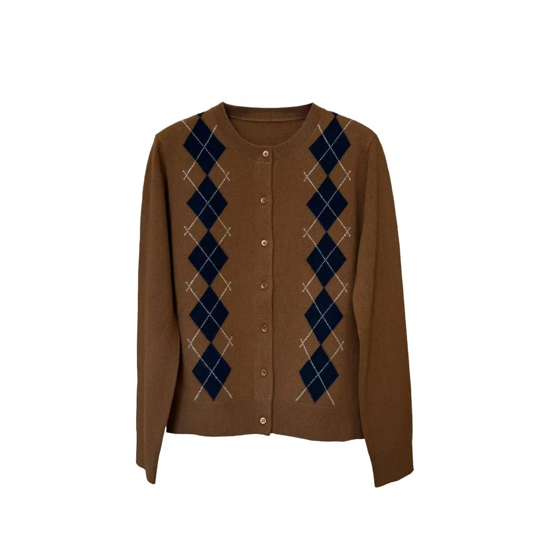 菱格学院风A级山羊绒上衣