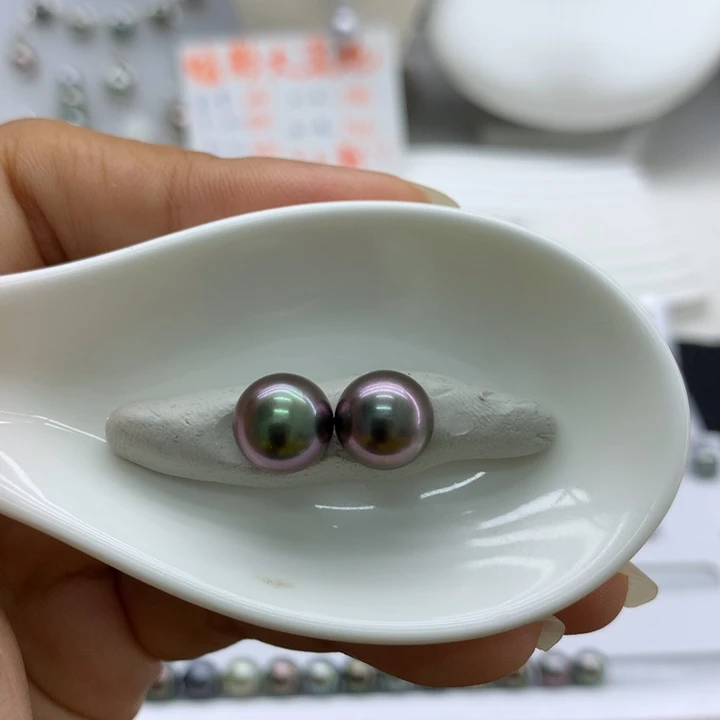 海水珍珠裸珠葡萄紫带绿心