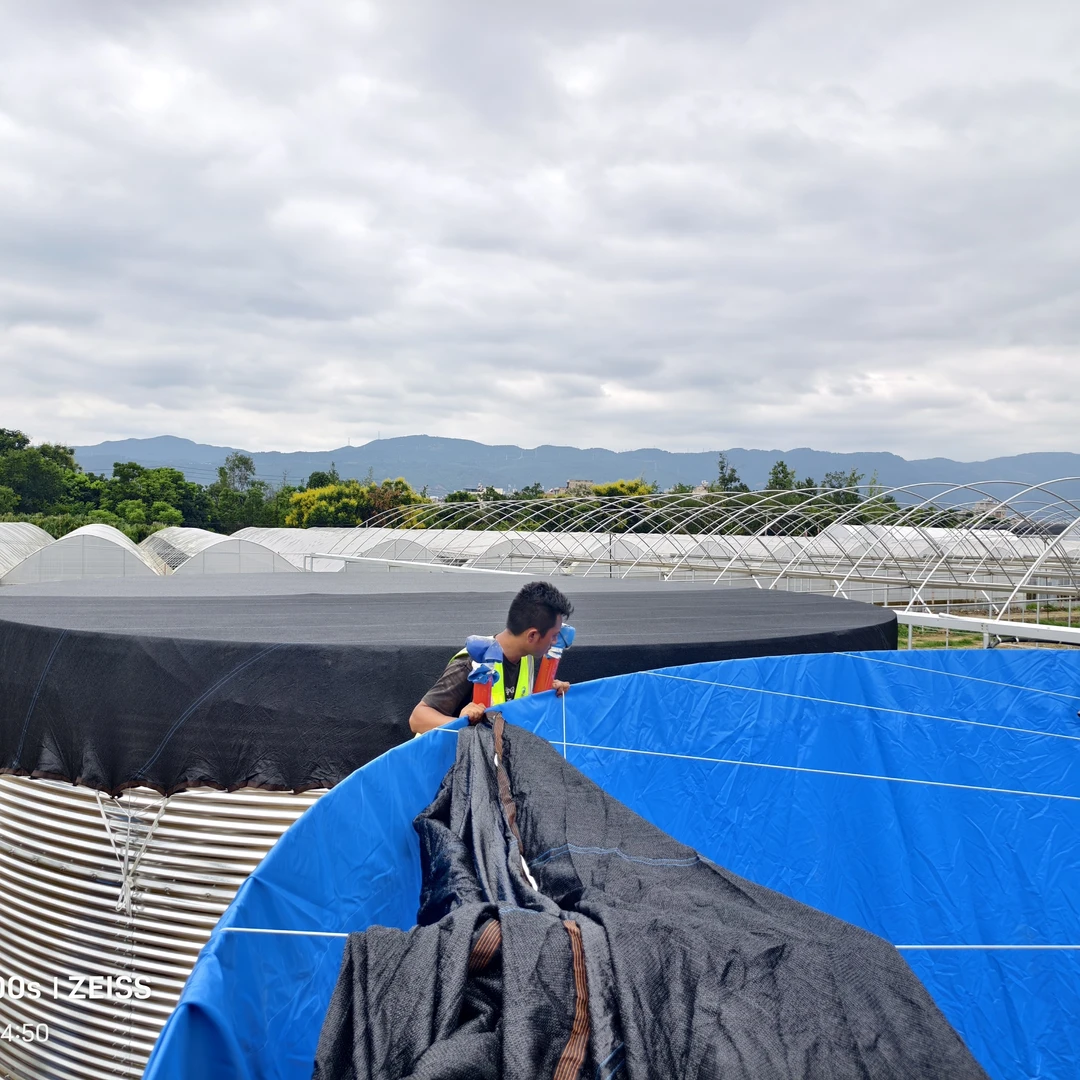 蓄水池钢绳遮阳网顶、立柱刀刮布顶