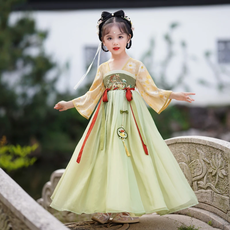 清-SL2270汉服女童中秋款新款国风女孩连衣裙儿童公主襦裙秋装