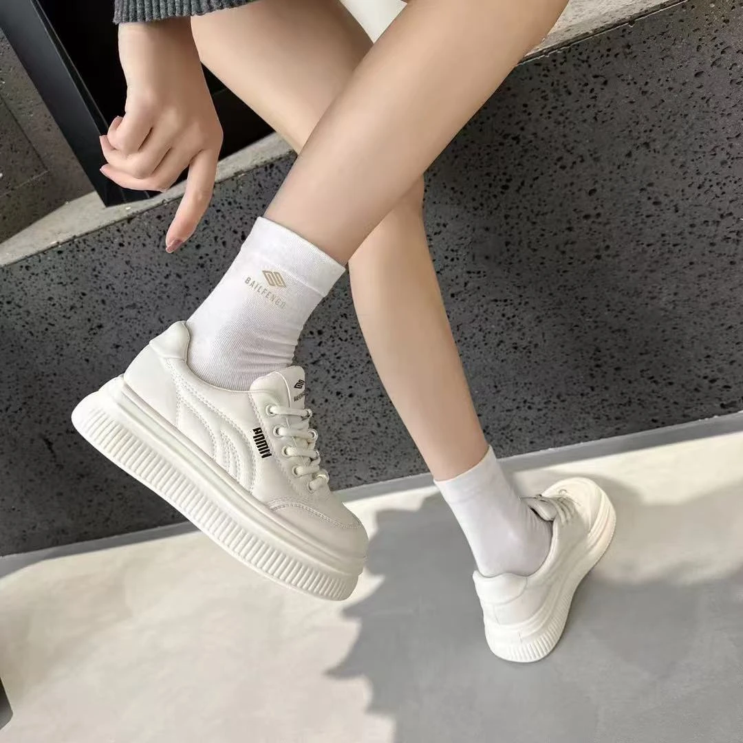 C4682 米色  夏季时尚系带厚底休闲运动鞋  板鞋