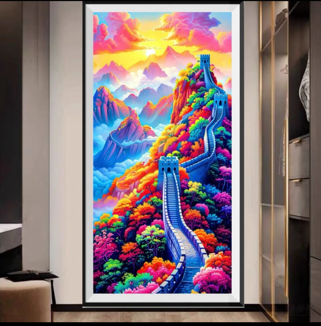 定制版纯手工成品十字绣长城谣140×75满绣
