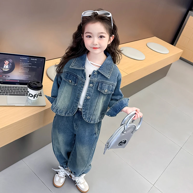 女童牛仔套装洋气儿童春秋外套2025新款韩版女宝宝休闲两件套时髦