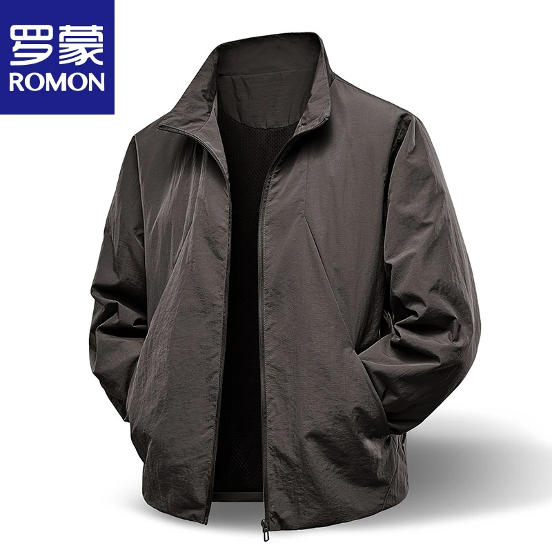 罗蒙2025夏季新款男士立领外套户外夹克透气休闲纯色百搭宽松男款