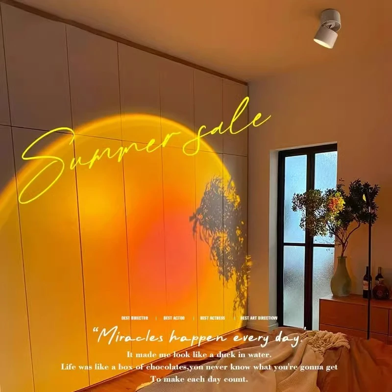 夕阳红射灯日不落射灯玄关走廊照画氛围灯明装可调角度网红日落灯