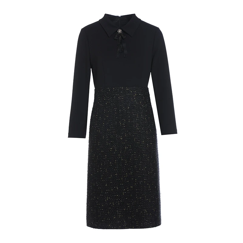 Gowani乔万尼小香风连衣裙粗花呢假两件拼接设计ET4E886501